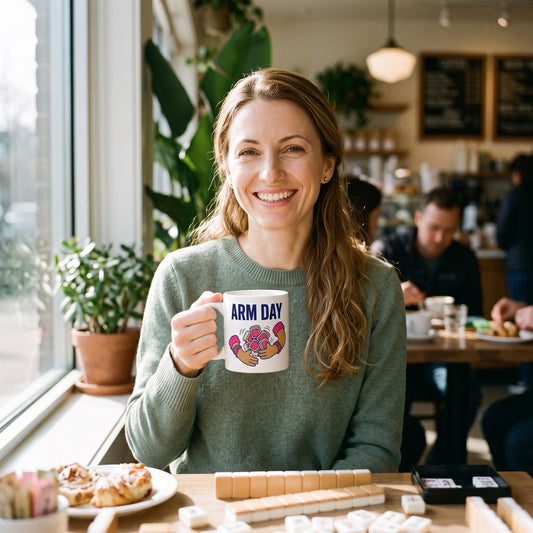 Arm Day funny mahjong mug — lifestyle