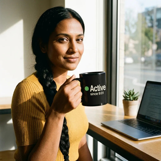 Active Since 9:01 presence status mug — lifestyle