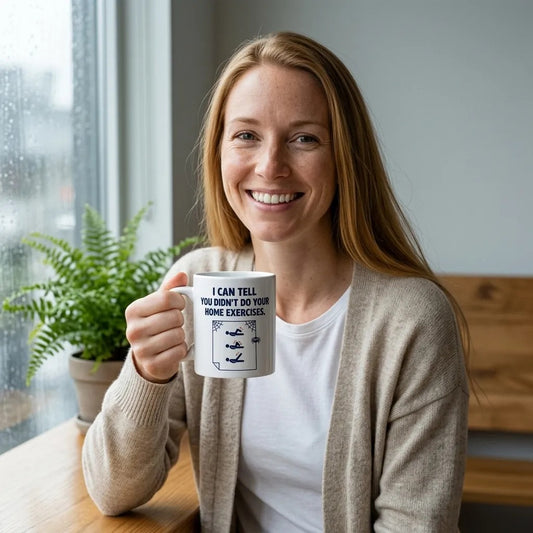 Home Exercises funny physical therapy mug — lifestyle