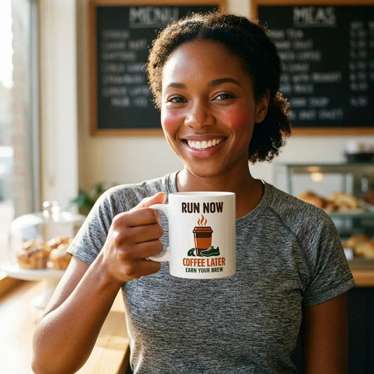 Run Now, Coffee Later print — lifestyle