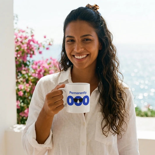 Permanently OOO out of office coffee mug — lifestyle