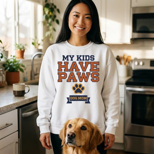My Kids Have Paws funny dog mom crewneck sweatshirt — lifestyle
