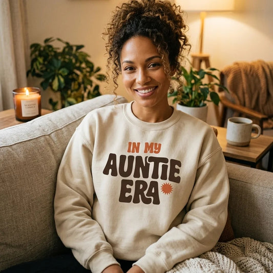 In My Auntie Era retro groovy aunt crewneck sweatshirt — lifestyle