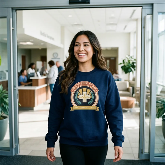 Registered Nurse vintage healthcare emblem badge crewneck sweatshirt — lifestyle