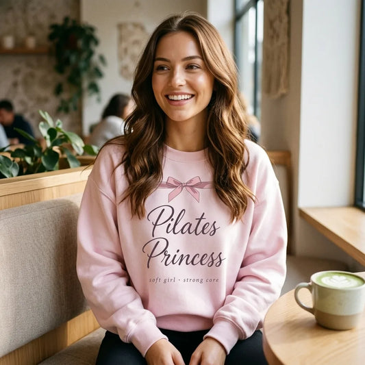 Pilates Princess coquette bow crewneck sweatshirt — lifestyle