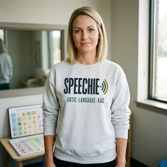 Speechie Wordmark speech therapy crewneck sweatshirt — lifestyle