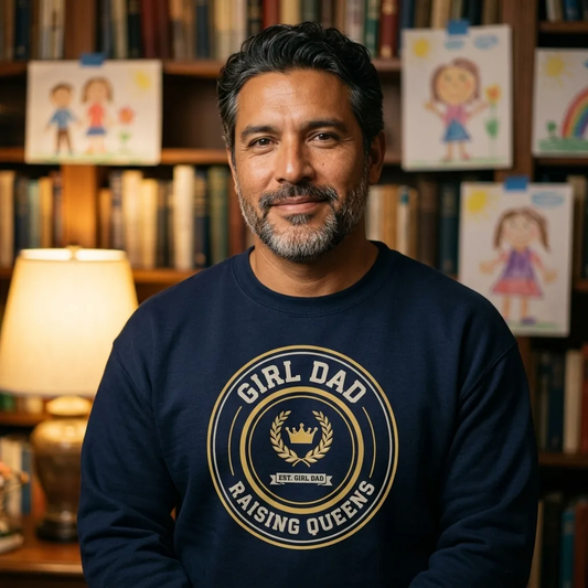 Girl Dad Raising Queens crest crewneck sweatshirt — lifestyle