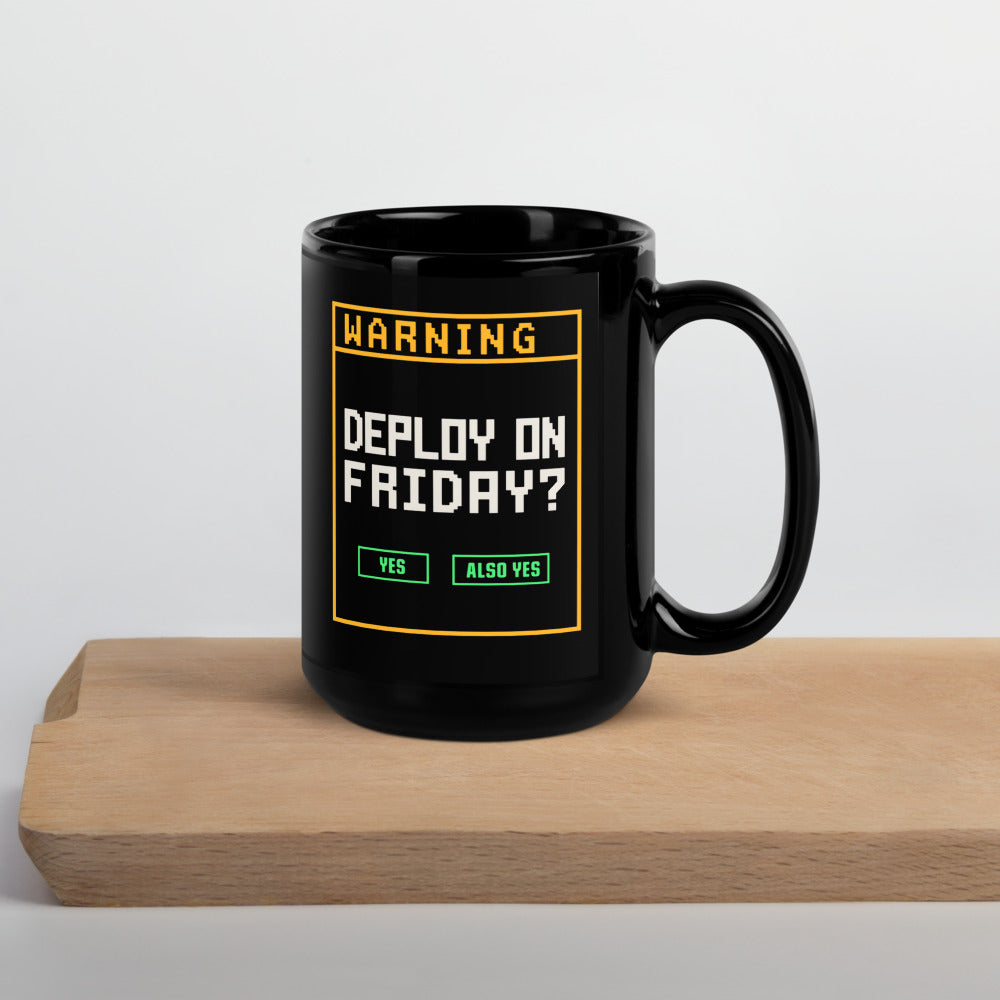Deploy On Friday programmer mug — 15 oz, front
