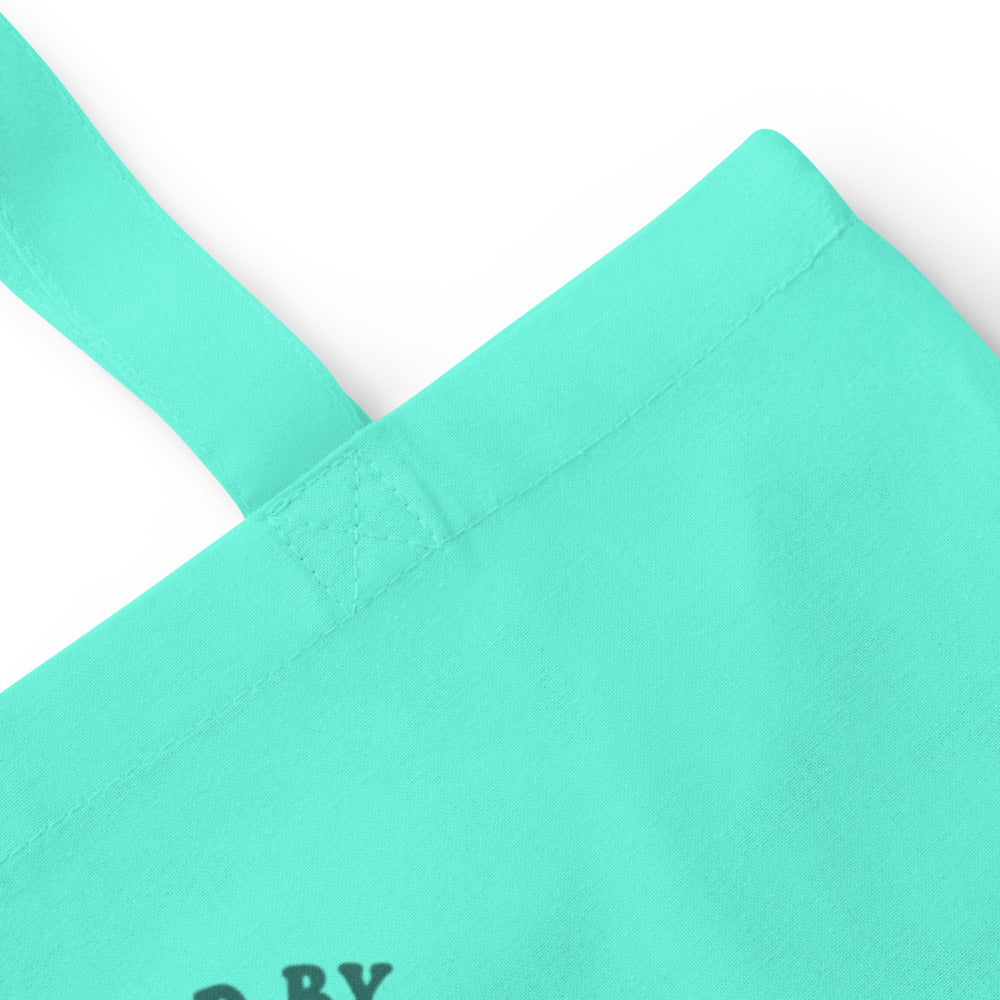 Powered By Coffee And Chaos retro groovy teacher cotton tote bag — Mint, detail