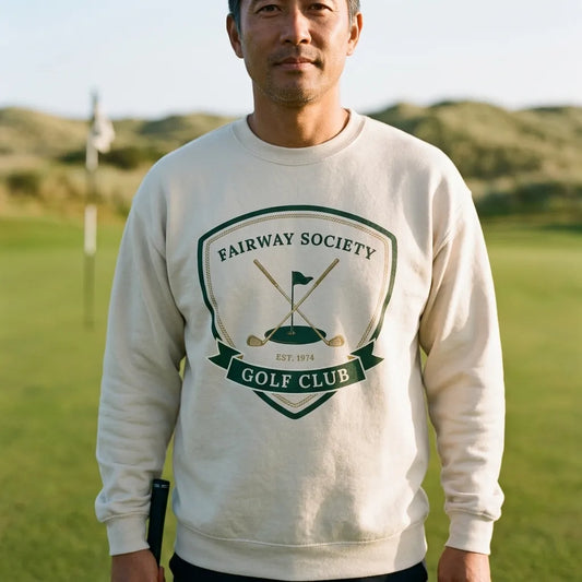 Fairway Society vintage golf club crest crewneck sweatshirt — lifestyle