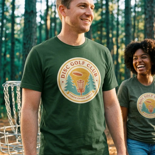 Disc Golf Club retro badge tee — lifestyle