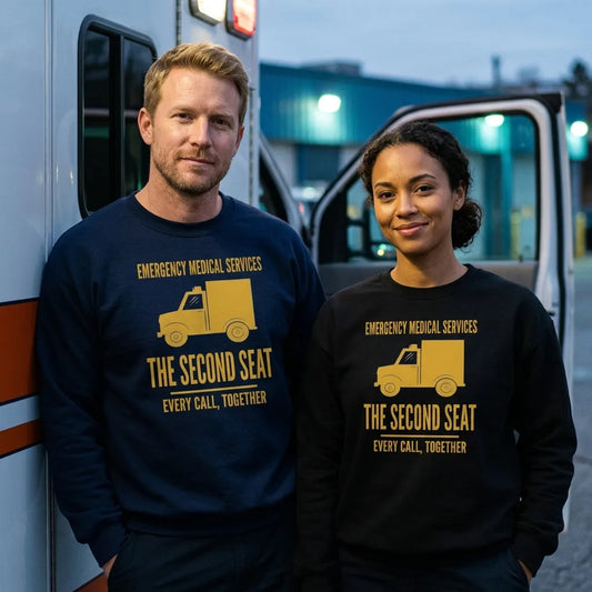 The Second Seat EMS paramedic crewneck — lifestyle