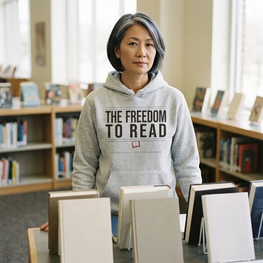 The Freedom to Read school librarian hoodie — lifestyle