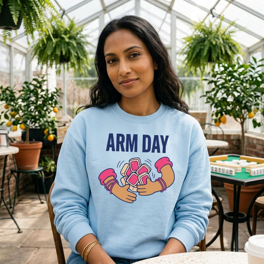 Arm Day funny mahjong crewneck sweatshirt — lifestyle