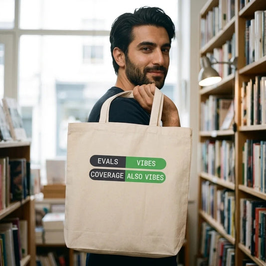Eval Suite Vibes agentic AI engineer canvas tote bag — lifestyle