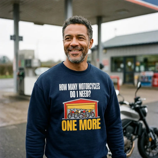 One More funny motorcycle crewneck sweatshirt — lifestyle
