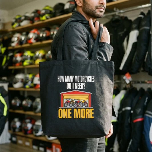 One More funny motorcycle tote bag — lifestyle