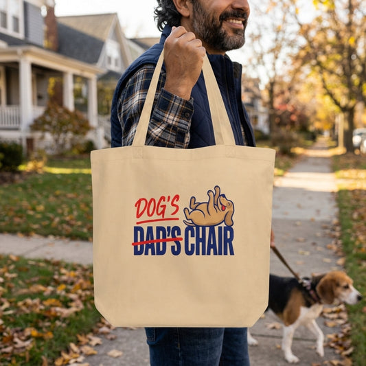 Dog's Chair funny dog dad tote bag — lifestyle