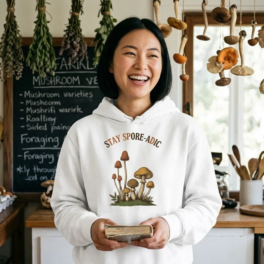 Stay Spore-adic funny vintage mushroom hoodie — lifestyle