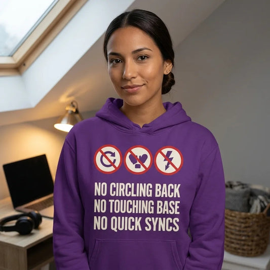 No Circling Back corporate jargon prohibition signs pullover hoodie — lifestyle