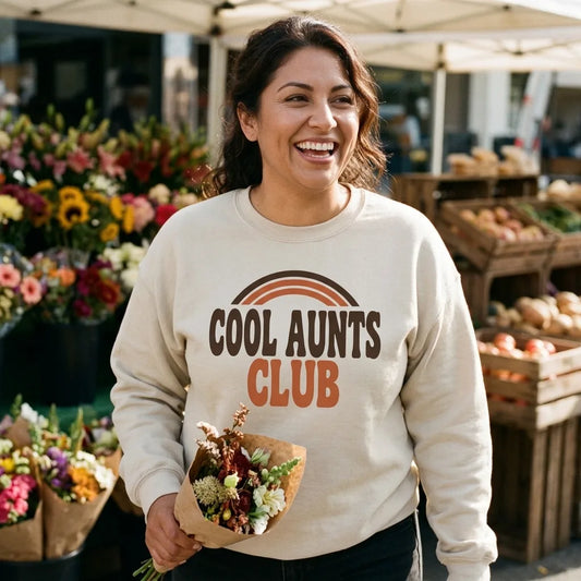 Cool Aunts Club retro groovy aunt crewneck sweatshirt — lifestyle