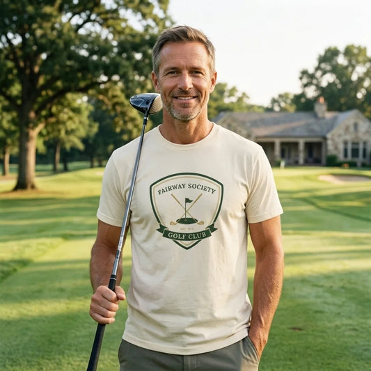 Fairway Society vintage golf club crest tee — lifestyle