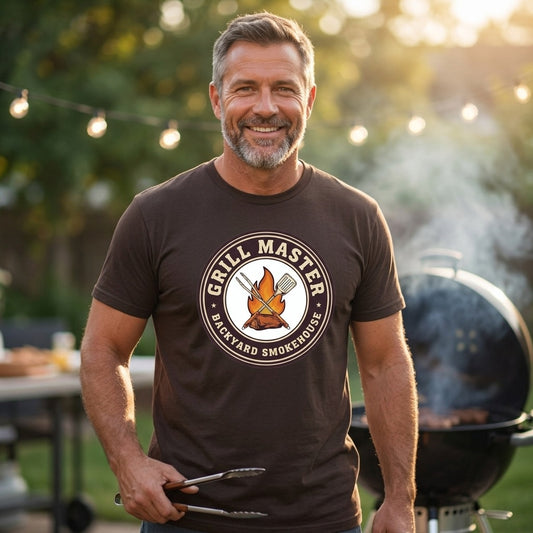 Grill Master retro backyard smokehouse tee — lifestyle