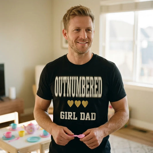 Girl Dad Outnumbered & Proud tee — lifestyle