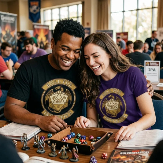 Roll For Initiative d20 dragon tabletop RPG tee — lifestyle
