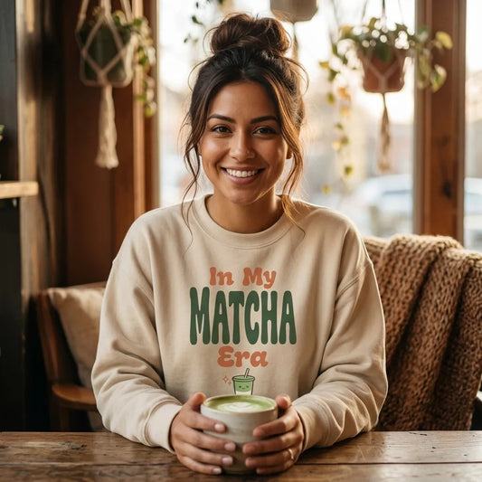 In My Matcha Era retro matcha crewneck sweatshirt — lifestyle
