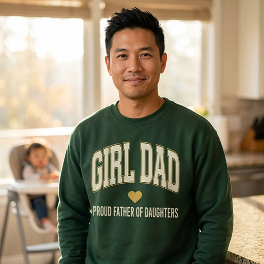 Girl Dad retro varsity crewneck sweatshirt — lifestyle
