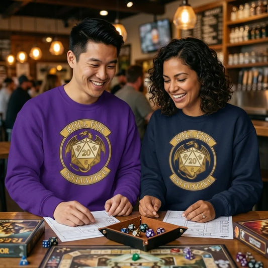 Roll For Initiative d20 dragon tabletop RPG crewneck sweatshirt — lifestyle