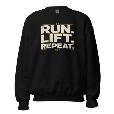 Hybrid Athlete Sweatshirt, Run Lift Repeat Crewneck, Functional Fitness Gift — Vintage Run. Lift. Repeat. Crewneck