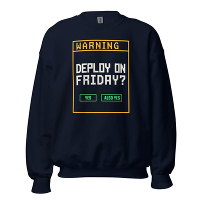 Programmer Sweatshirt, Software Developer Gift, Funny Coder Crewneck — Deploy On Friday Retro Terminal Crewneck
