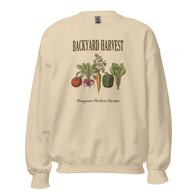 Vegetable Gardening Sweatshirt, Heirloom Garden Crewneck, Vintage Seed Packet Gift — Backyard Harvest Botanical Crew