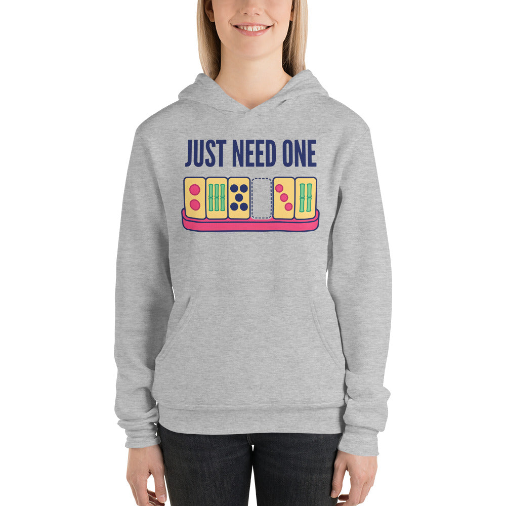 Just Need One funny mahjong hoodie — Athletic Heather, on model