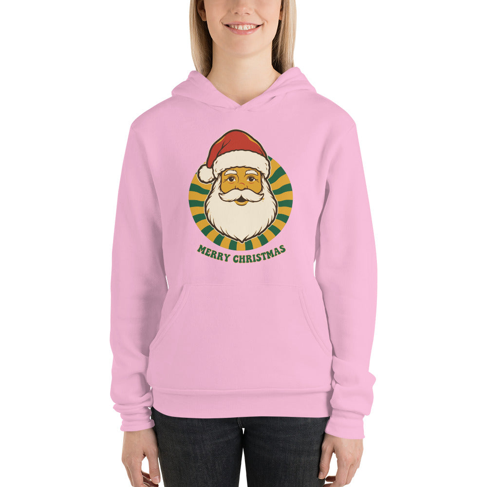 Groovy Santa retro Christmas hoodie — Lilac, on model