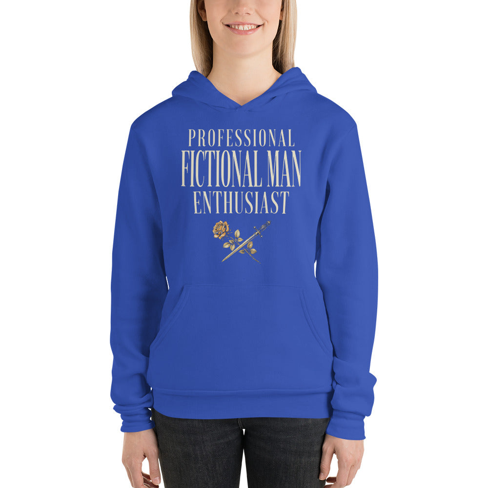 Professional Fictional Man Enthusiast book lover dark academia hoodie — True Royal, on model