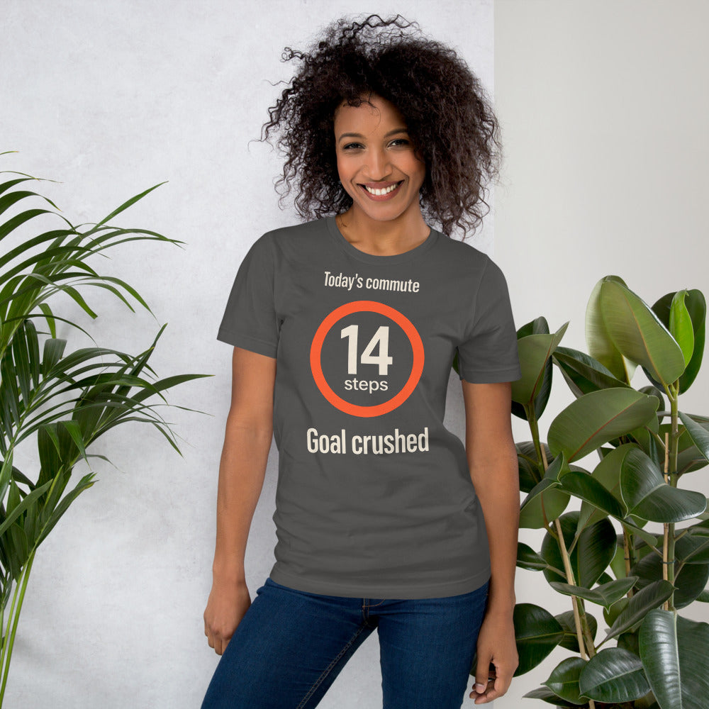 Today's Commute 14 Steps work from home unisex t-shirt — Asphalt, on model