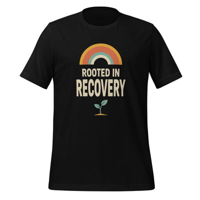 Sober Shirt, Rooted in Recovery Tee, Recovery Milestone Gift — Retro Rainbow Sobriety Tee