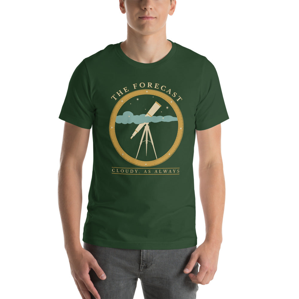 The Forecast Cloudy As Always funny astronomy tee — Forest, on model