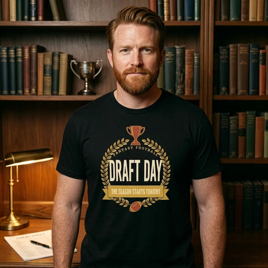 Draft Day Almanac vintage fantasy football draft tee — lifestyle
