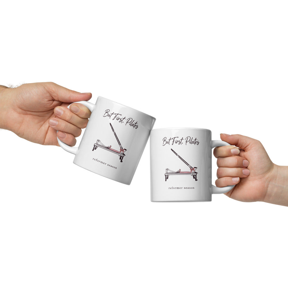 But First Pilates reformer line-art mug — 20 oz, front