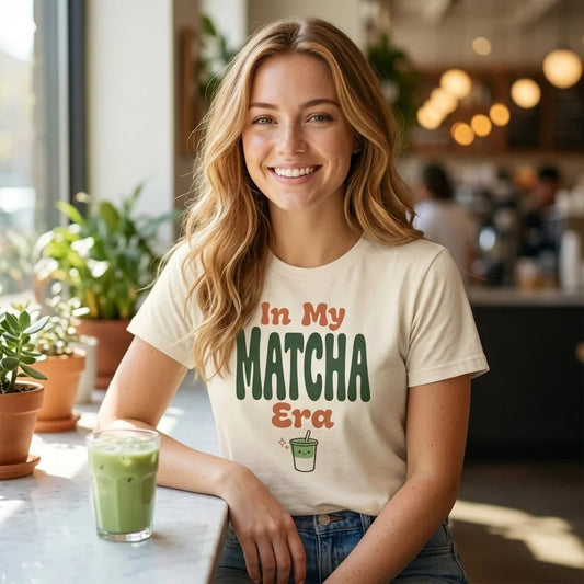 In My Matcha Era retro matcha tee — lifestyle