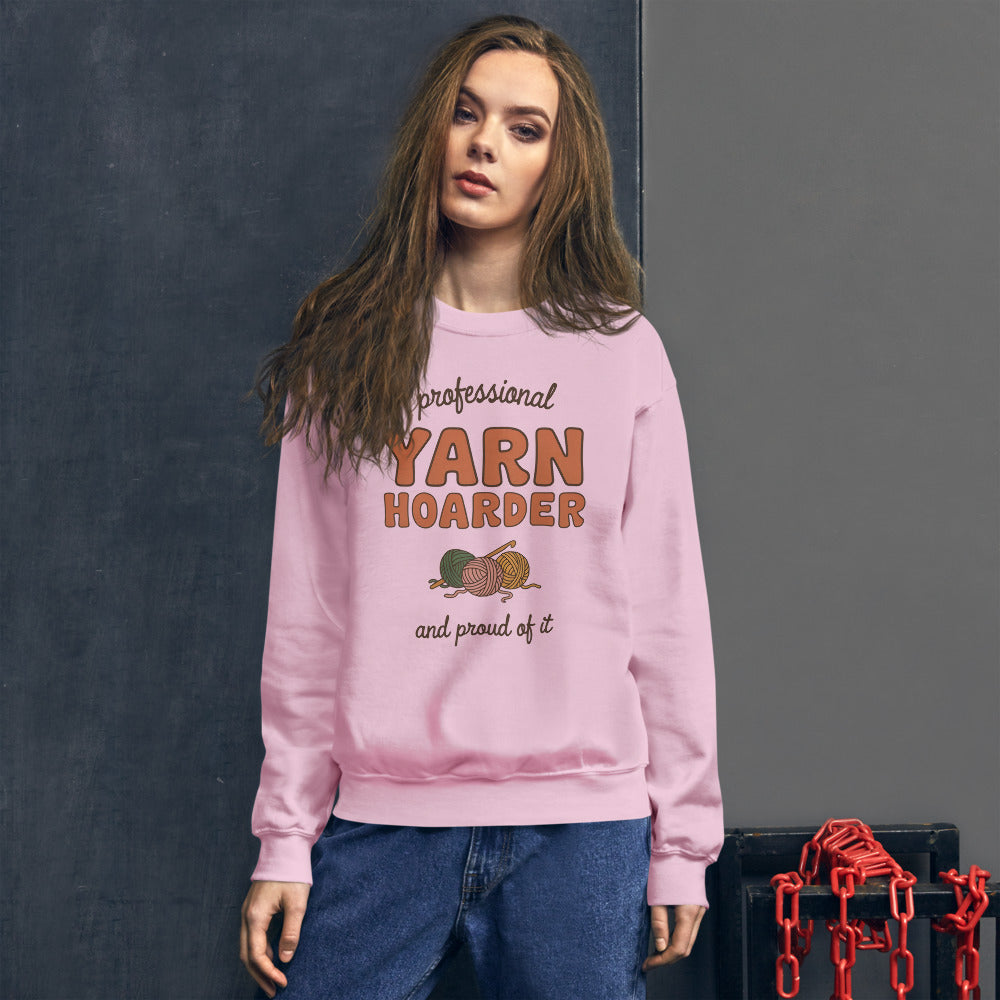 Professional Yarn Hoarder crochet cottagecore crewneck sweatshirt — Light Pink, model