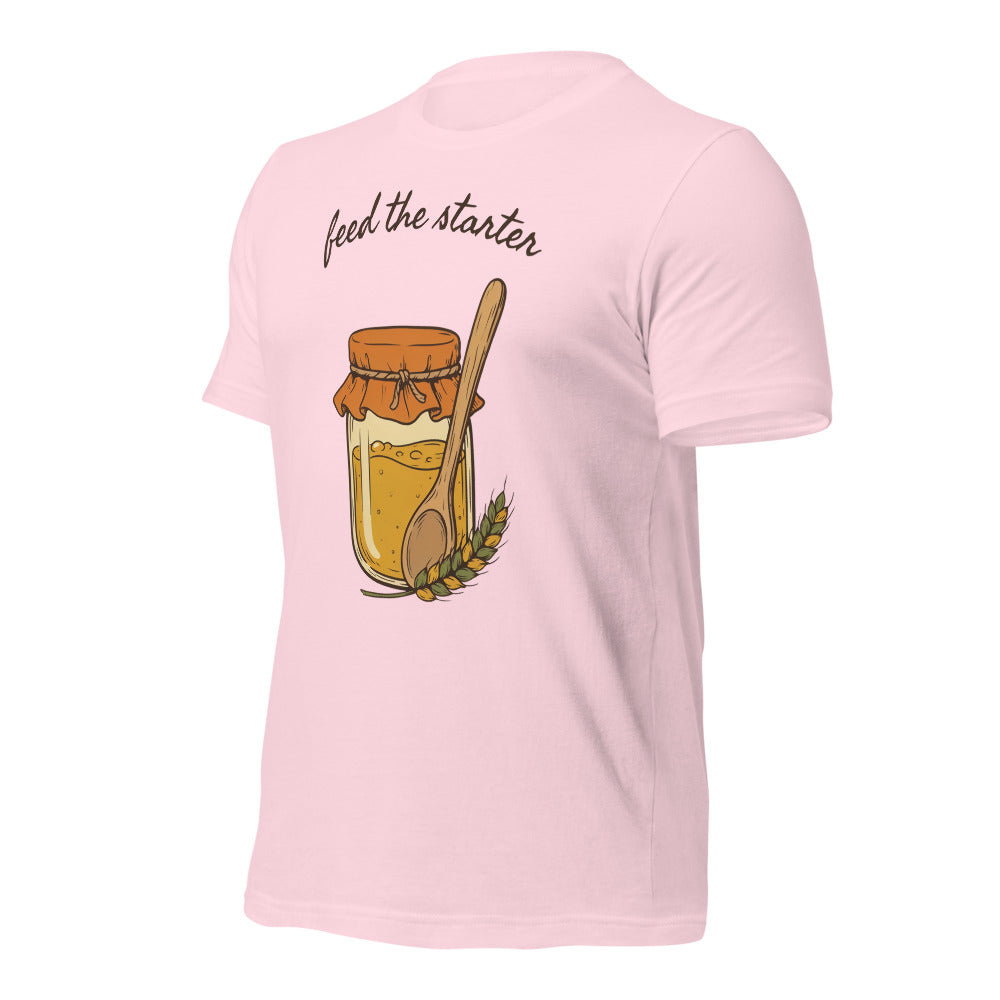 Feed The Starter sourdough baker tee — Soft Pink, front-right