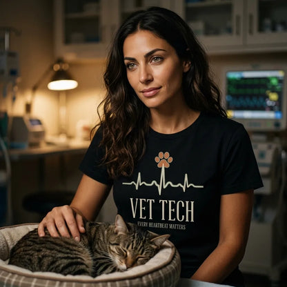 Every Heartbeat Matters minimalist vet tech tee — lifestyle