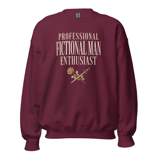 Professional Fictional Man Enthusiast Sweatshirt, Book Lover Crew, Romantasy Reader Gift — Dark Academia Typography Crew