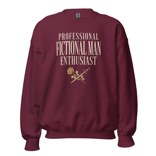Professional Fictional Man Enthusiast book lover dark academia crewneck sweatshirt — Maroon, front