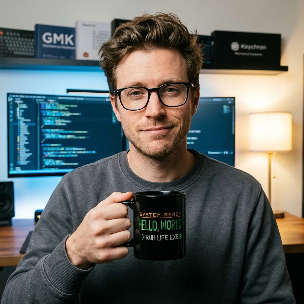 Hello World programmer mug — lifestyle